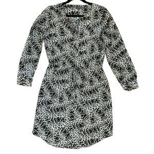 Vince Camuto Women's Leopard Print Drawstring Dress Size 4 Long Sleeve Scoop Hem